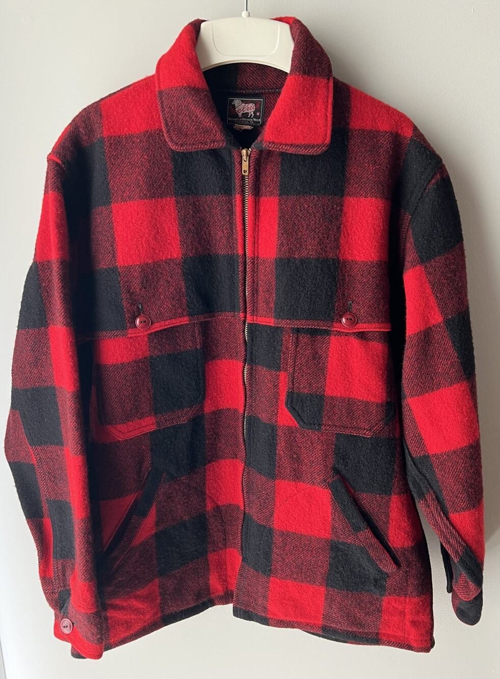Woolrich Vintage 60s 70s Buffalo Plaid Wool Mackinaw Hunting Jacket Red Black 42